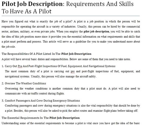 Air Force Pilot Job Description