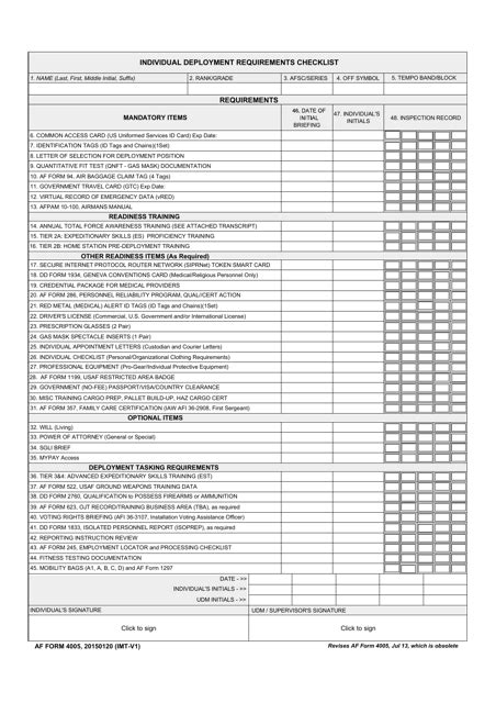 Air Force Reserve Pilot Checklist