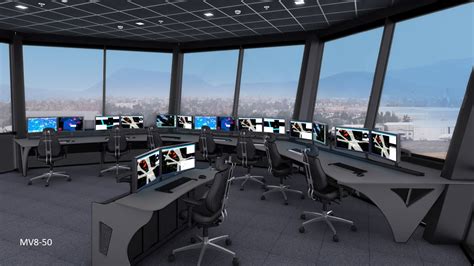 Air traffic control room with multiple controllers