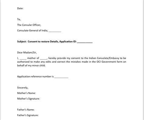 Air Travel OCI Minor Consent Letter Template