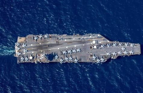 An aircraft carrier in the open sea