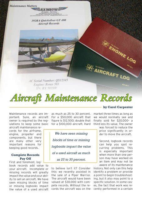 Aircraft mechanic maintaining records