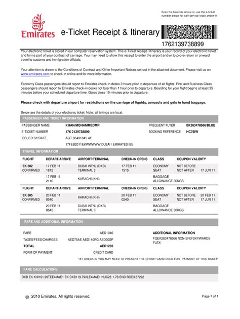 Airline Ticket Receipt Template