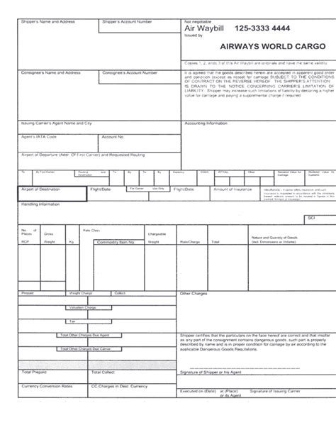 Airway Bill Formats in Excel