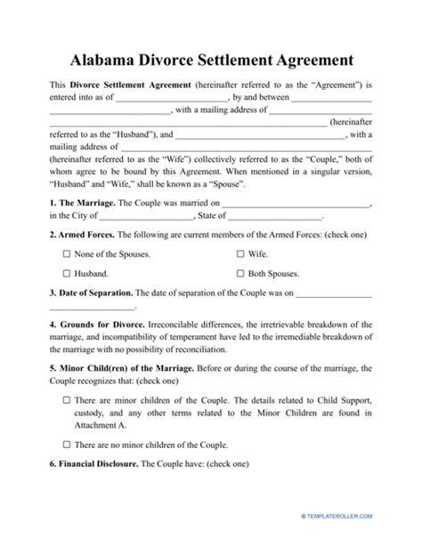 Alabama Divorce Forms Template