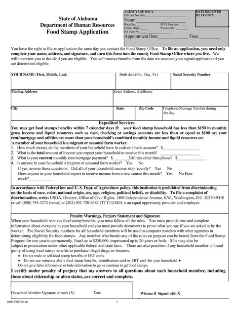 Alabama Food Stamp Application Form