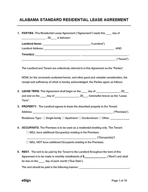 Alabama Lease Agreement Template