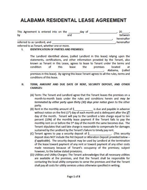 Alabama Lease Agreement Clauses