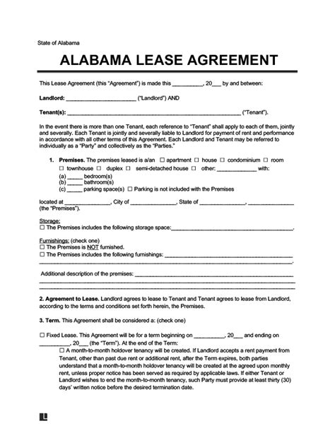 Alabama Lease Agreement Template Free