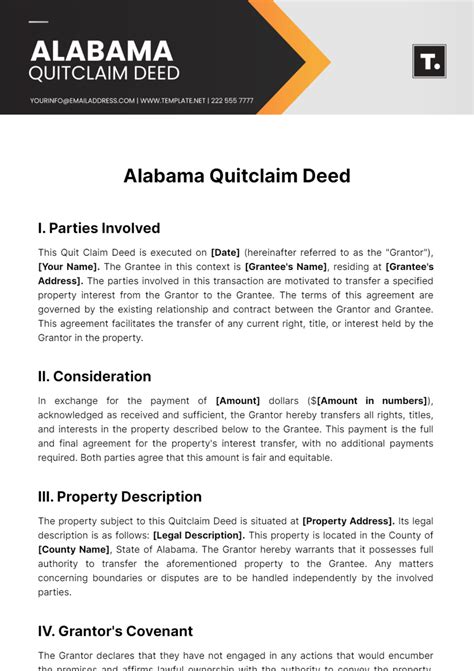 Alabama Quitclaim Deed Template