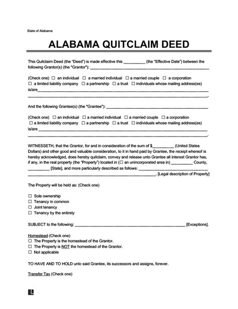 Alabama Quitclaim Deed Template Download