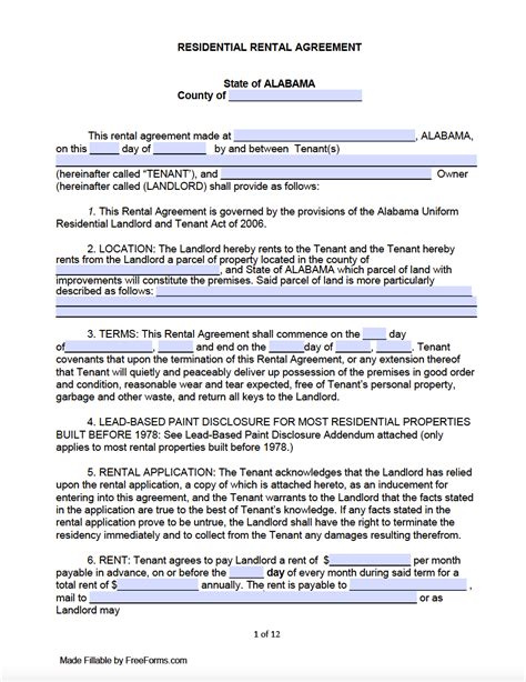 Alabama Rental Agreement Template Word