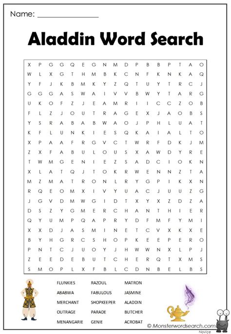 Aladdin word search printable