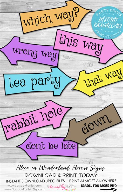 Alice in Wonderland Arrow Signs Free Printable Template