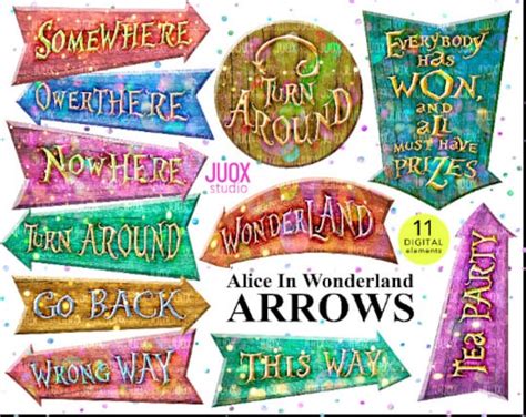 Watercolor Alice in Wonderland Arrow Signs