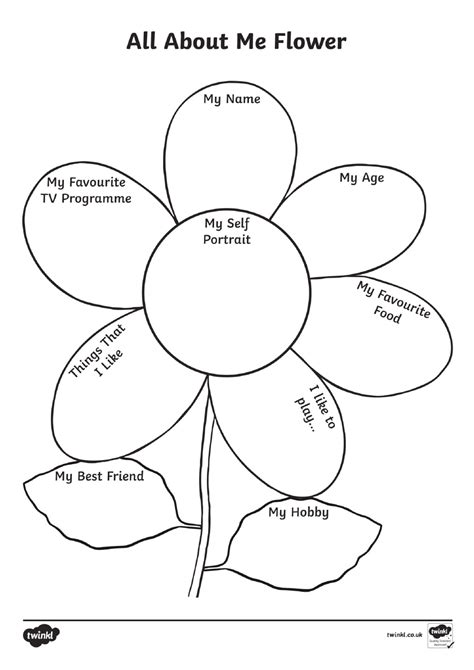 A colorful illustration of a flower with different petals, each representing a different aspect of a person's personality.