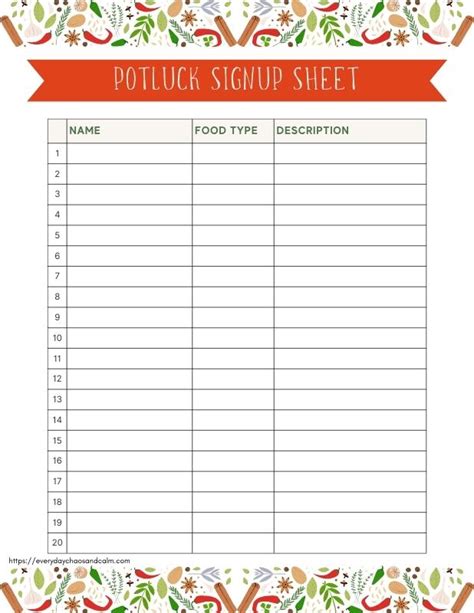 Allergy-Friendly Potluck Sign-Up Sheet Template