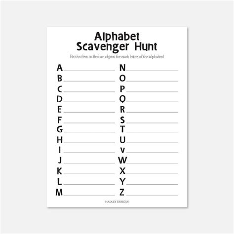 Alphabet Scavenger Hunt Template