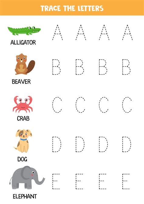 Alphabet tracing printables with animal theme