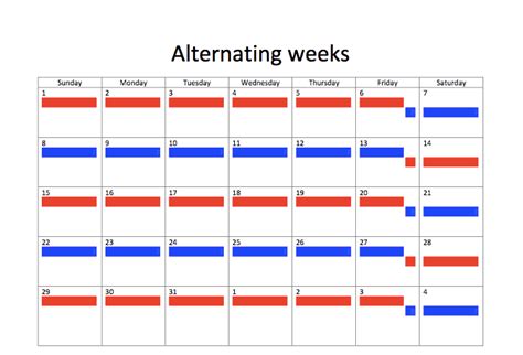 Image of an alternating weeks custody schedule