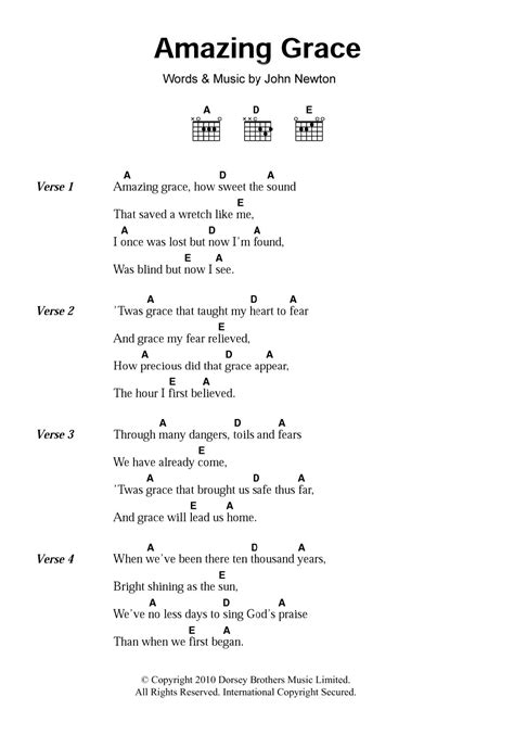 Amazing Grace Lyrics and Chords