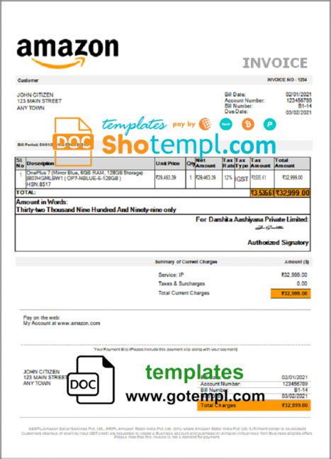 Amazon Invoice Template