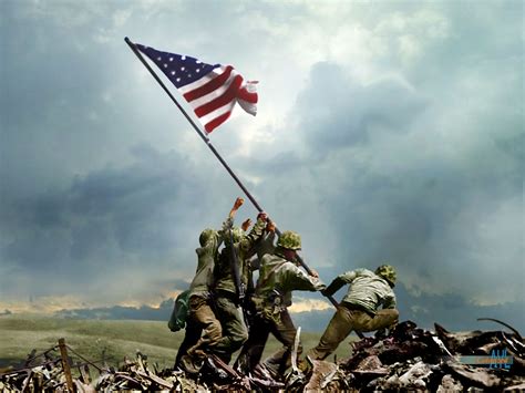 The American flag and soldiers during a deployment