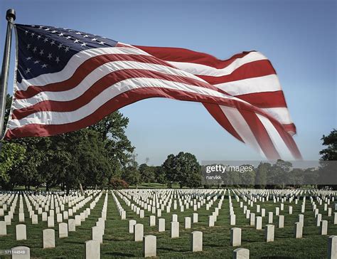 The American flag at a military memorial