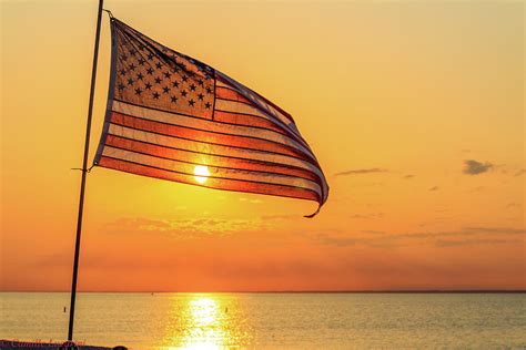 American flag at sunset