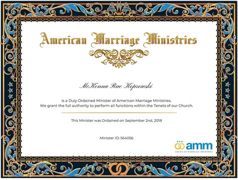 American Marriage Ministries Certificate