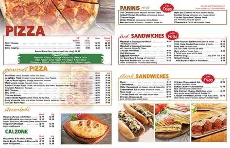 Andys Pizza Menu