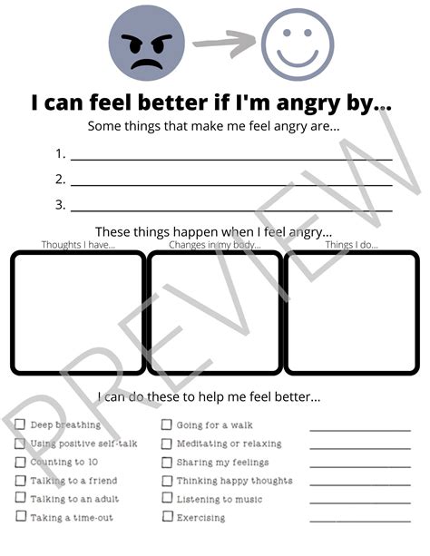 Anger Management Worksheets for Kids