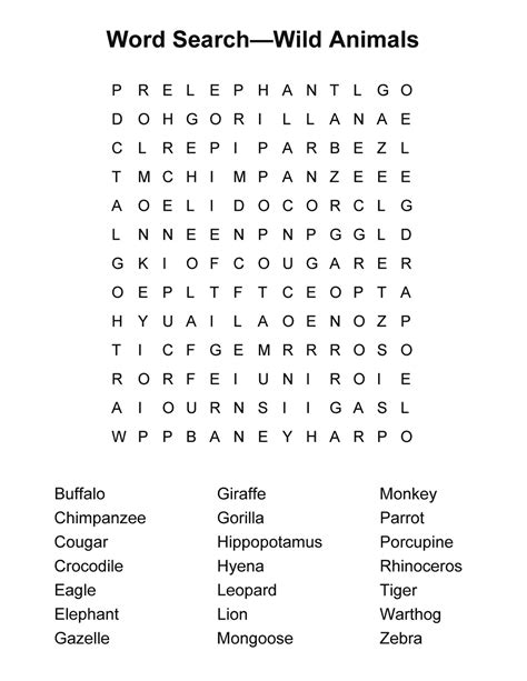 Animal Friends Large Print Word Search