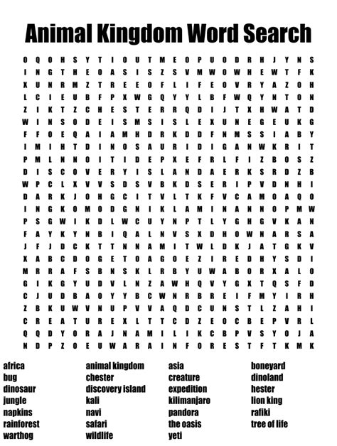 Animal Kingdom Word Search