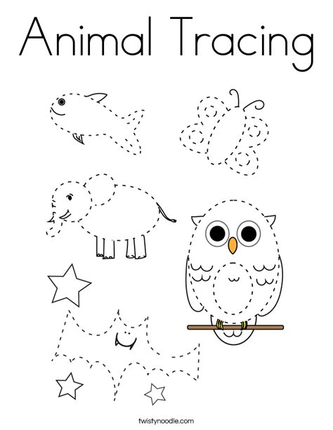 Animal tracing worksheet for kids