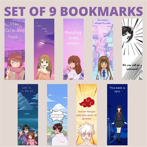 Collection of anime bookmarks with various characters