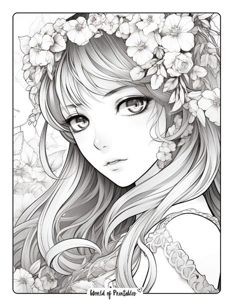 Coloring page featuring a anime girl