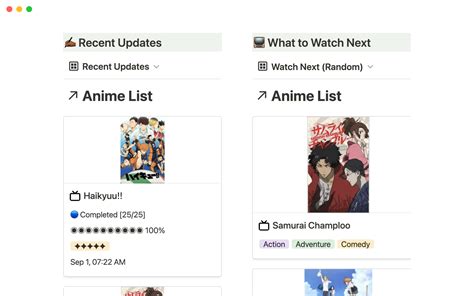 Anime Watch List Notion Template