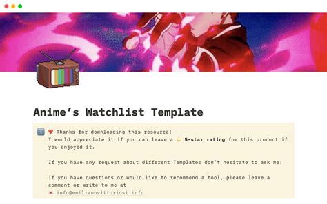 Anime Watch List Notion Template Final