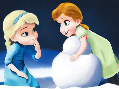 Anna and Elsa Building Snowman