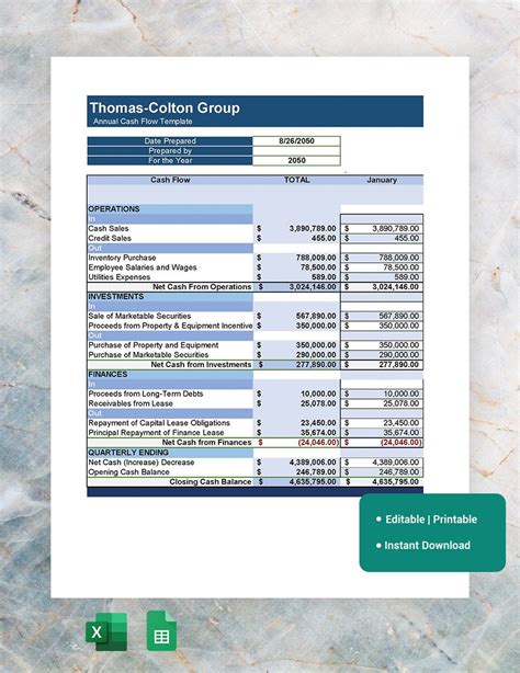 Annual Cash Flow Template