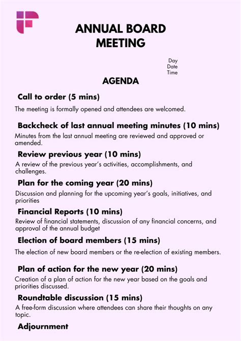 Annual Meeting Agenda Template