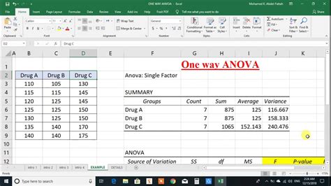 ANOVA tool in Excel