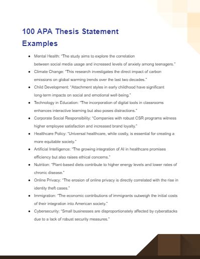 APA Template for Thesis Statements