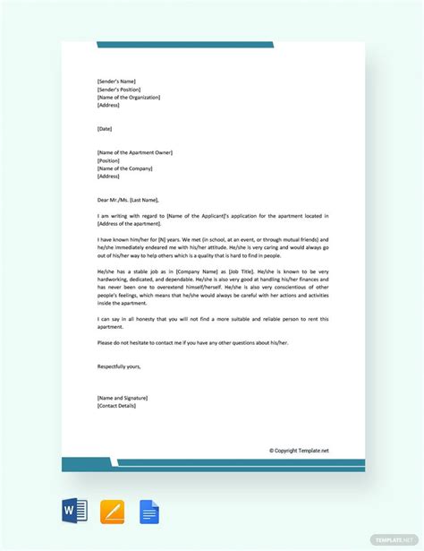 apartment reference letter template pdf