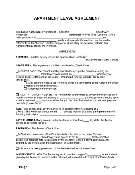 Apartment Rental Agreement Template