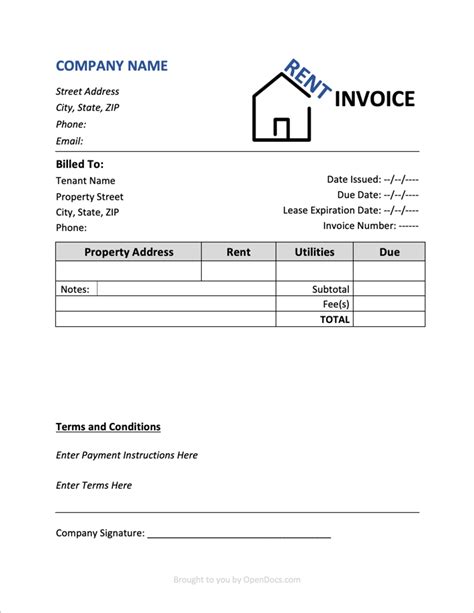 Apartment Rental Invoice Template Sample