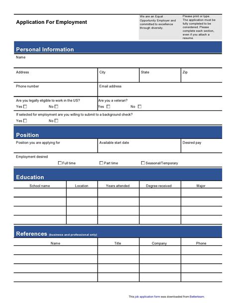 Application form for food stamps