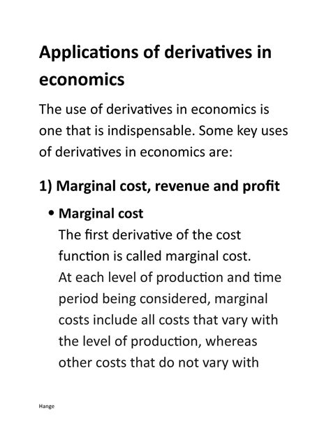 Application of Derivative of 9x in Economics