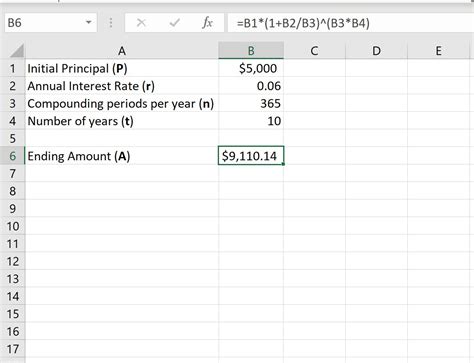 Step-by-step guide to applying the daily compound interest formula in Excel